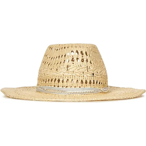 Beiger Hut mit breiter Krempe und Perlenkette - Maison Michel - Modalova