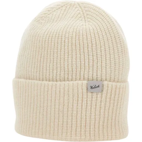 Weiße Wollmischung Beanie Mütze , Herren, Größe: L - Woolrich - Modalova