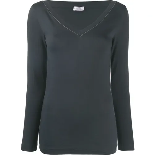 Blaues Sweatshirt Damenmode Aw24 , Damen, Größe: L - BRUNELLO CUCINELLI - Modalova