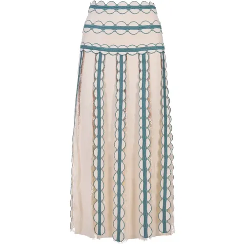 Blue Scalloped Knit Skirt with Lace , female, Sizes: XS - Elie Saab - Modalova