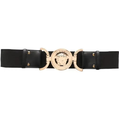 Schwarzer elastischer Gürtel mit Medusa-Kopf-Plakette , Damen, Größe: XS - Versace - Modalova