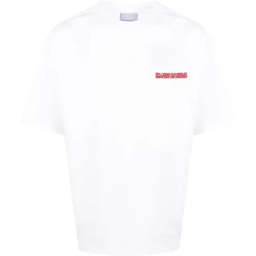 Besticktes Logo Weißes T-Shirt - Bluemarble - Modalova
