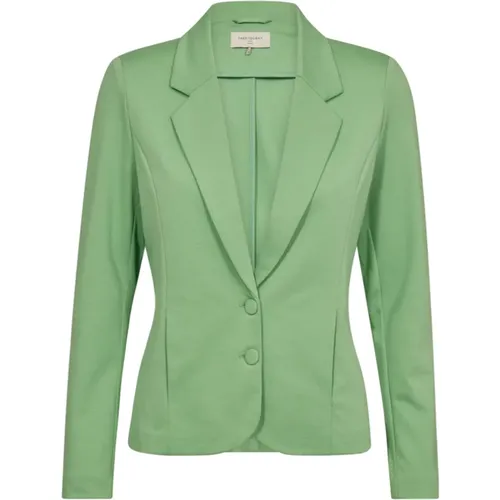 Grüner Jersey-Blazer mit V-Ausschnitt , Damen, Größe: S - Freequent - Modalova