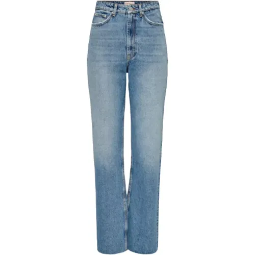 Blaue einfarbige Baumwolljeans mit Taschen , Damen, Größe: W32 L32 - Only - Modalova