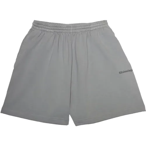 Embroidered Logo Cotton Shorts in Grey , male, Sizes: S - Balenciaga - Modalova