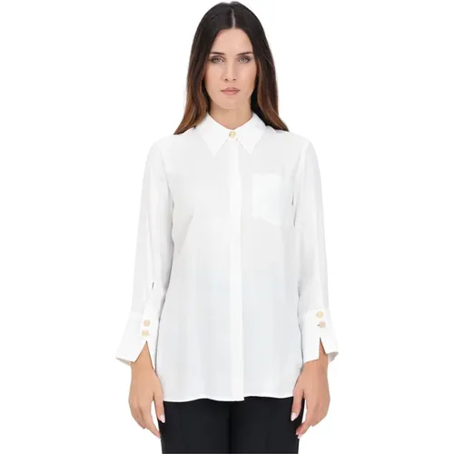 Elegante Weiße Bluse Georgette Logo Patch - Elisabetta Franchi - Modalova