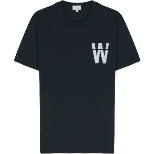 T-Shirt mit grafischem Druck in Pazifikblau , Herren, Größe: XL - Woolrich - Modalova