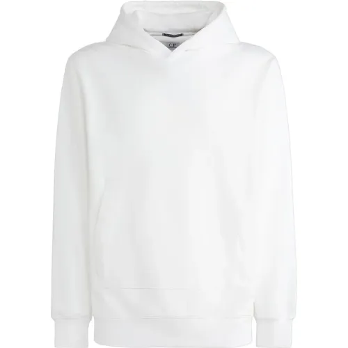 Weiße Kapuzen-Sweatshirt aus Baumwolle mit Taschen - C.P. Company - Modalova