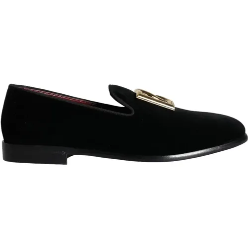 Velvet Cotton Logo Loafers Dress Shoes , male, Sizes: 7 UK - Dolce & Gabbana - Modalova