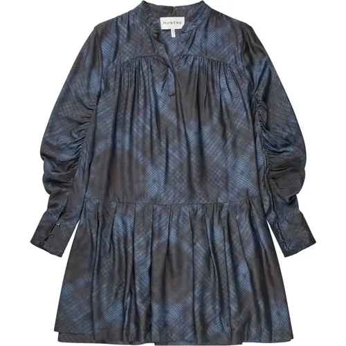 Marineblau Kleid mit Puffärmeln , Damen, Größe: 2XL - Munthe - Modalova