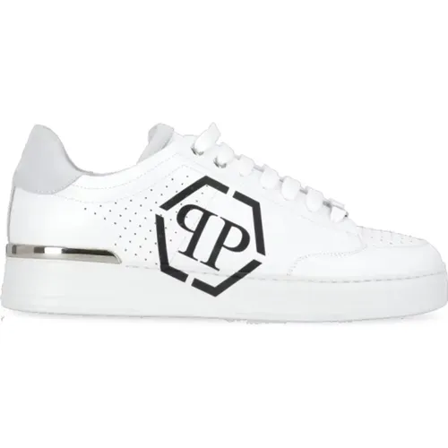 Weiße Leder Sneakers Runde Spitze Logo , Herren, Größe: 40 EU - Philipp Plein - Modalova
