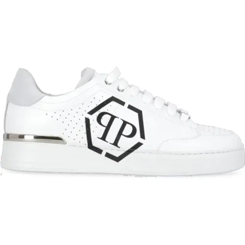 Weiße Leder Sneakers Runde Spitze Logo , Herren, Größe: 42 EU - Philipp Plein - Modalova