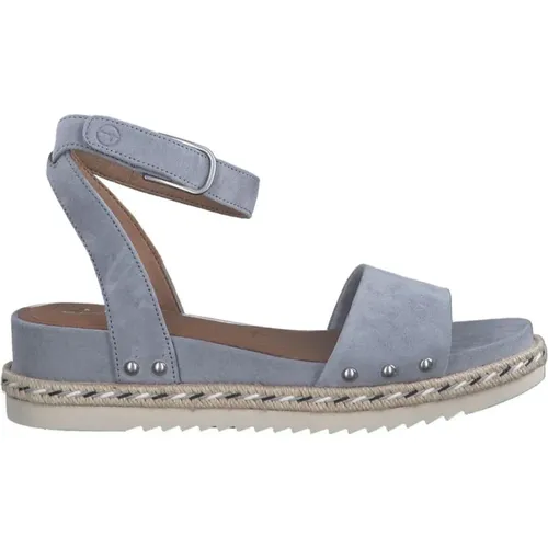 Blaue flache Ledersandalen für Frauen , Damen, Größe: 38 EU - tamaris - Modalova