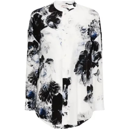 Floral Print Band Collar Shirt , female, Sizes: XS - alexander mcqueen - Modalova