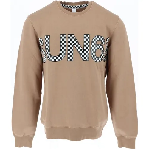 Beiger Print-Sweatshirt für Männer , Herren, Größe: XL - Sun68 - Modalova