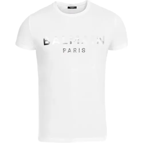 Ökologisch gestaltetes Baumwoll-T-Shirt mit Paris Logo-Druck. , Herren, Größe: XL - Balmain - Modalova