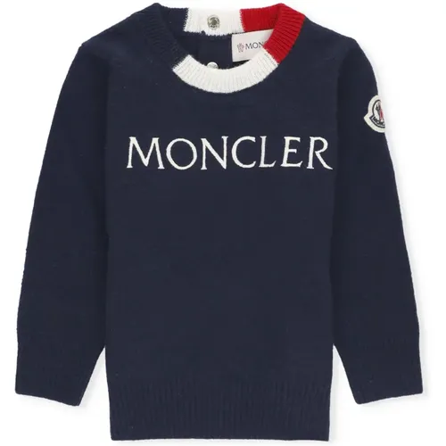 Blauer Woll Baby Pullover Junge Logo - Moncler - Modalova