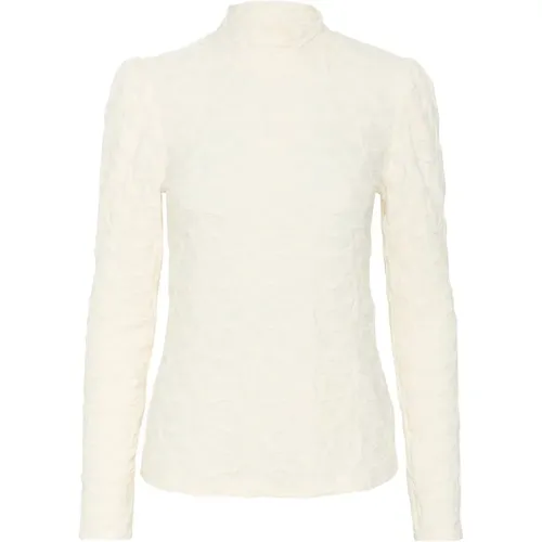 Elegante Texturierte Hochgeschlossene Bluse , Damen, Größe: S - Cream - Modalova