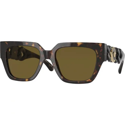 Stilvolle Sonnenbrille in Dark Havana/ , Damen, Größe: 53 MM - Versace - Modalova