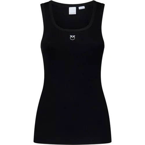 Schwarzes Love Birds Logo Top , Damen, Größe: S - pinko - Modalova