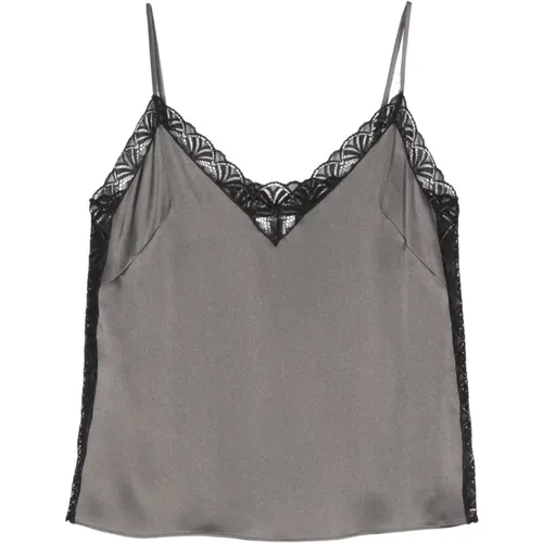 Graues Spitzen Satin Top Ärmellos V-Ausschnitt - alberta ferretti - Modalova