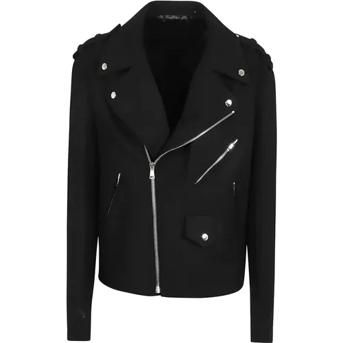 Schwarze Woll Bikerjacke Aw24 - Balmain - Modalova