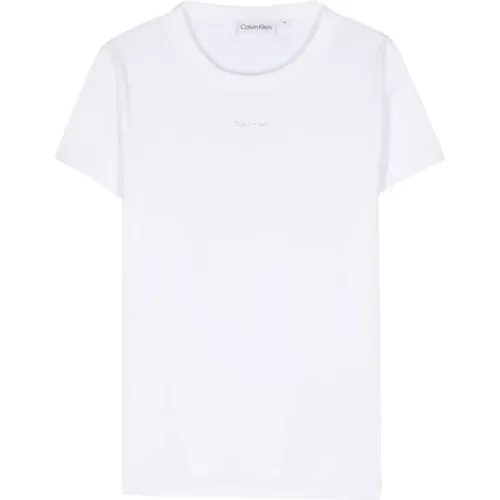 Weißes T-Shirt mit geprägtem Logo , Damen, Größe: M - Calvin Klein - Modalova