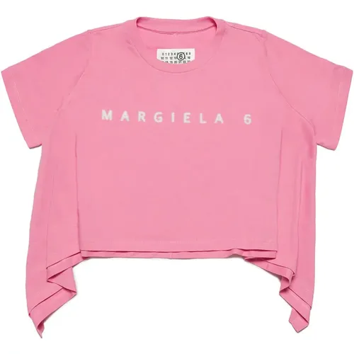 Asymmetrisches T-Shirt mit Pixel-Effekt-Logo - MM6 Maison Margiela - Modalova