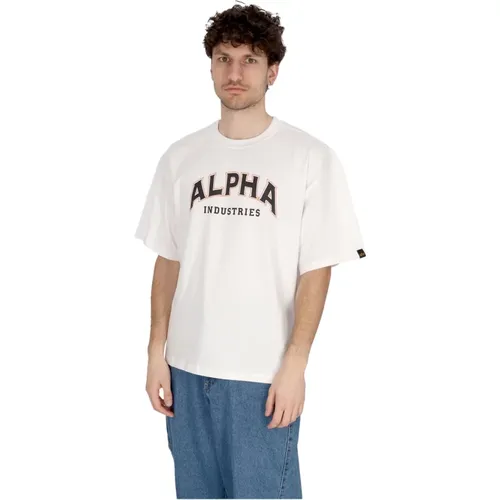 Weißes College Tee Kurzarm T-shirt , Herren, Größe: S - alpha industries - Modalova