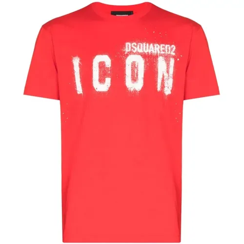 Rotes T-Shirt mit Logo-Print , Herren, Größe: 2XL - Dsquared2 - Modalova
