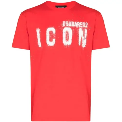 Rotes T-Shirt mit Logo-Print , Herren, Größe: M - Dsquared2 - Modalova