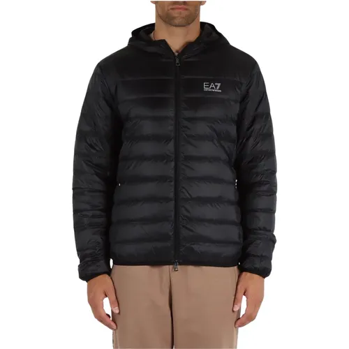 Leichte Gesteppte Logo-Print-Daunenjacke , Herren, Größe: M - Emporio Armani EA7 - Modalova