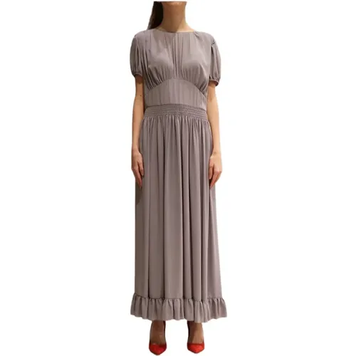 Midi Grey Dress with Short Sleeves , female, Sizes: L - RED Valentino - Modalova