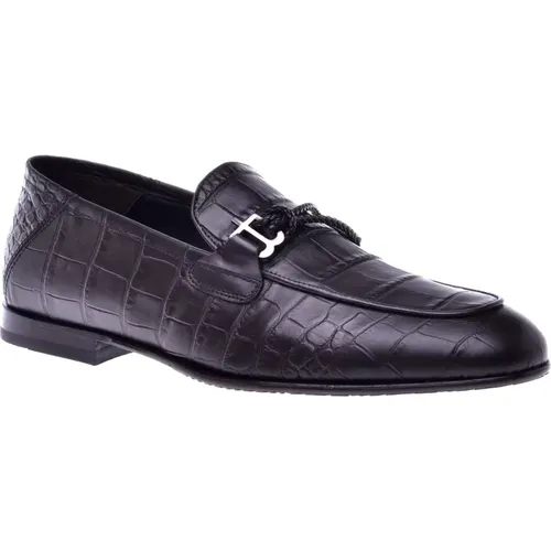 Loafer in dark with a crocodile print , male, Sizes: 7 1/2 UK, 9 UK, 11 UK, 8 1/2 UK, 6 UK, 7 UK, 10 UK, 9 1/2 UK, 5 UK, 8 UK - Baldinini - Modalova