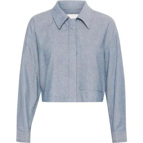 Boxy Shirt Bluse Dunkles Denim - My Essential Wardrobe - Modalova