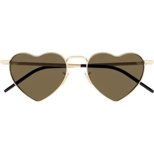 Goldbraune geometrische Sonnenbrille , Damen, Größe: 52 MM - Saint Laurent - Modalova