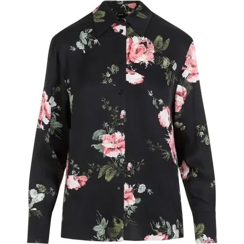 Black Rose Print Shirt , female, Sizes: 2XS, XS - Erdem - Modalova