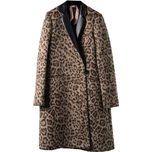 Luxurious Woolcoat with Fake Leather Trim , female, Sizes: S, XS - N21 - Modalova