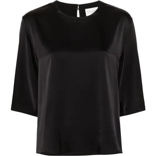 Seiden Stretch T-Shirt Schwarz , Damen, Größe: M - Forte Forte - Modalova