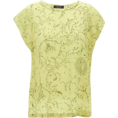 Silk Blouse Green Print Short Sleeves , female, Sizes: L, XL, M - Fabiana Filippi - Modalova