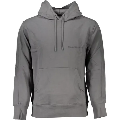 Grauer Hoodie mit zentraler Tasche und Logodruck , Herren, Größe: XL - Calvin Klein - Modalova