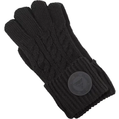 Gestrickte Handschuhe - Schwarz, Aufgenähtes Logo, Schlupfverschluss - Guess - Modalova