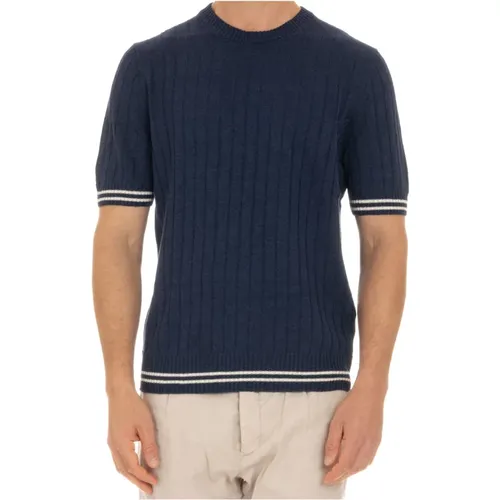 Blaues Leinen-T-Shirt mit Kontrastdetails , Herren, Größe: L - Gran Sasso - Modalova
