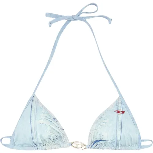 Triangel-Bikini-Top mit Denim-Print , Damen, Größe: L - Diesel - Modalova