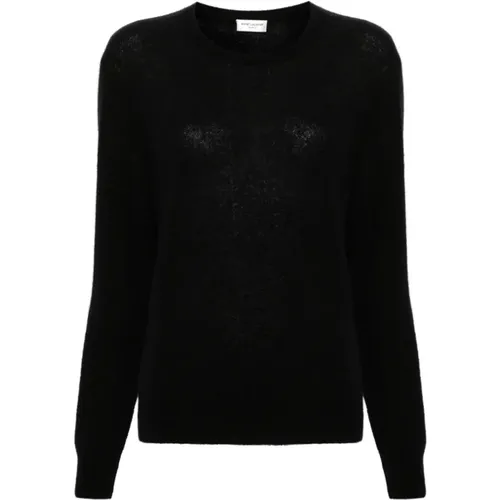 Crew-neck cashmere-blend jumper , female, Sizes: L - Saint Laurent - Modalova