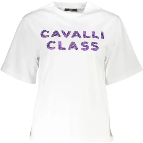 Stylisches Logo Print T-Shirt , Damen, Größe: M - Cavalli Class - Modalova