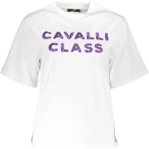 Stylisches Logo Print T-Shirt , Damen, Größe: XL - Cavalli Class - Modalova