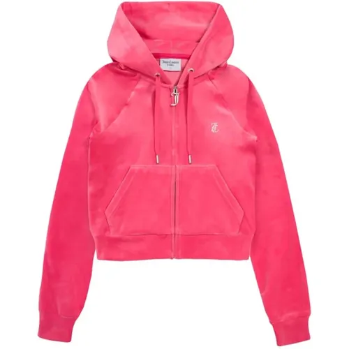 Velour Hoodie mit Kristallverzierungen , Damen, Größe: L - Juicy Couture - Modalova