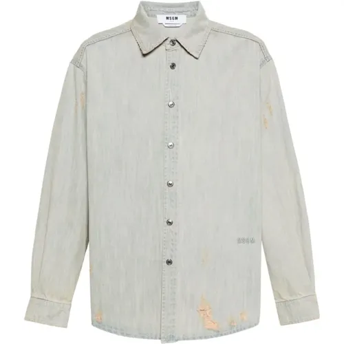 Distressed Cotton Shirts with Embroidered Logo , male, Sizes: L - Msgm - Modalova