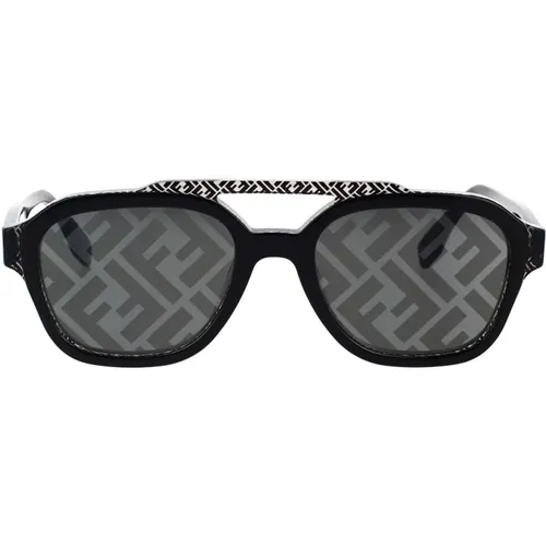 Glamorous Geometric Sunglasses with Acetate Frame and Grey Lenses , unisex, Sizes: 52 MM - Fendi - Modalova